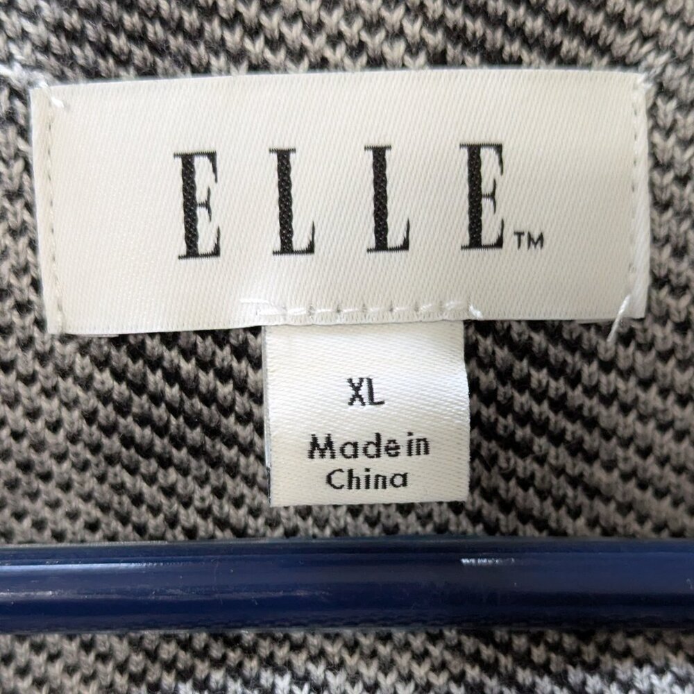 Elle Plaid Knit Blazer cardigan XL preppy Dark Academia office Black White - Picture 6 of 7